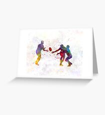Rugby men players 02 in watercolor Greeting Card