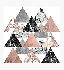 Marmor Rose Gold Silber und Floral Geo Dreiecke Fotodruck