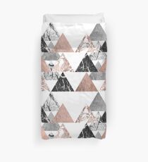 Marble Rose Gold Silver and Floral Geo Triangles Duvet Cover
