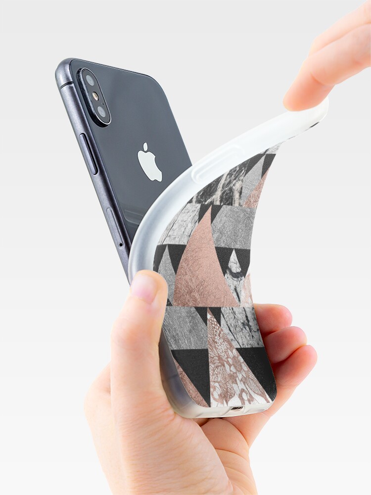 Vista alternativa de Funda y vinilo para iPhone Marble Rose Gold Silver y Floral Geo Triangles