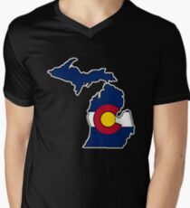 Michigan outline Colorado flag Men's V-Neck T-Shirt