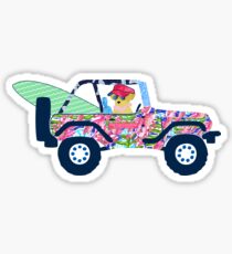 Adrette Jeep Golden Retriever Welpe - Insel Urlaub Sticker