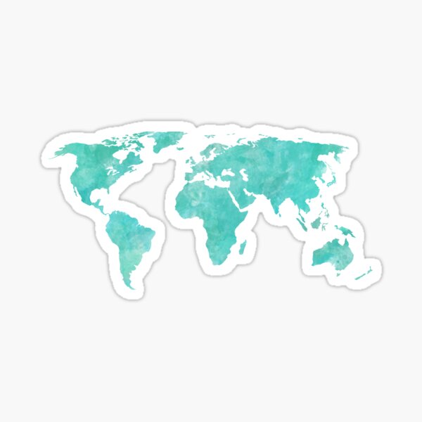 Blue and Teal Watercolor World Map Sticker