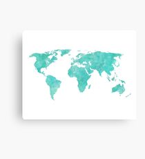 Blue and Teal Watercolor World Map Canvas Print
