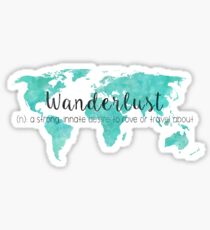 Wanderlust (n) Teal Watercolor World Map Sticker