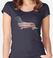 Patriotic Dachshund Dog, American Flag Women's Fitted Scoop T-Shirt
