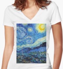 1889-Vincent van Gogh-The Starry Night-73x92 Fitted V-Neck T-Shirt