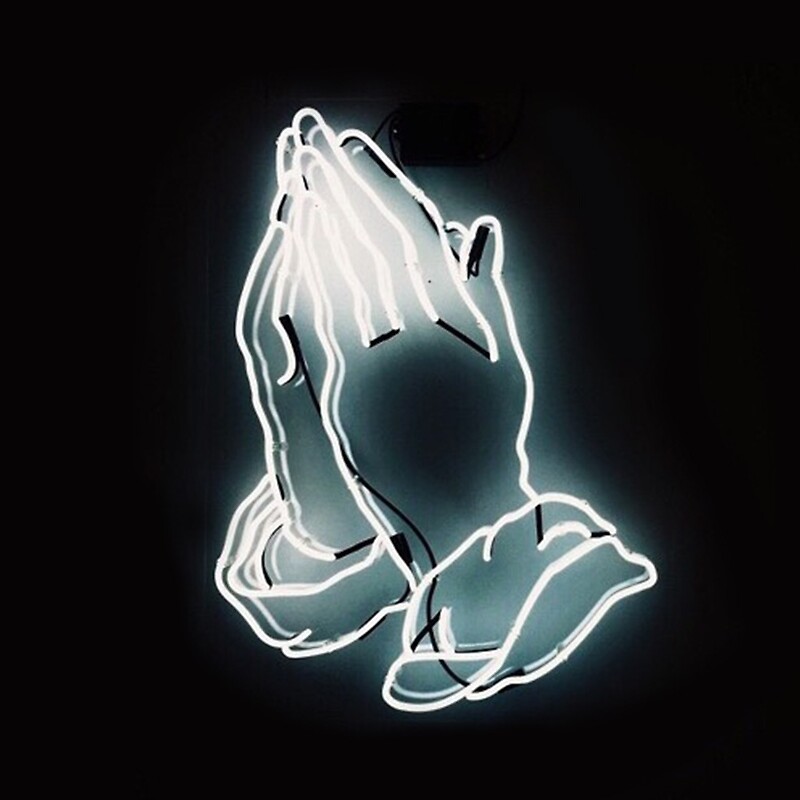 "Drake 6 Praying Hands Neon Six" Greeting Cards by 