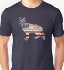 Patriotic German Shepherd, American Flag Unisex T-Shirt