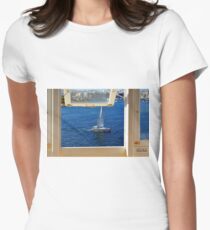 Nautical theme seen from a window frame. Malta. Women's Fitted T-Shirt