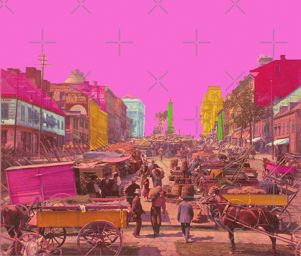 "atmospheric view of Montreal Place Jacques Cartier, colorful