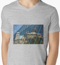 Streetscape Reflected on Surface of the AGO Men's V-Neck T-Shirt