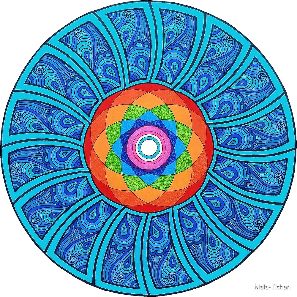 "Rainbow Lotus & Waves Mandala" by MalaTichan Redbubble