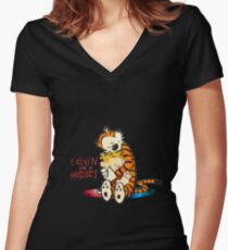 Calvin and Hobbes Big Hugs Nebula Women's Fitted V-Neck T-Shirt