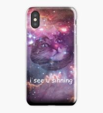 Space cat sees you sinning iPhone Case