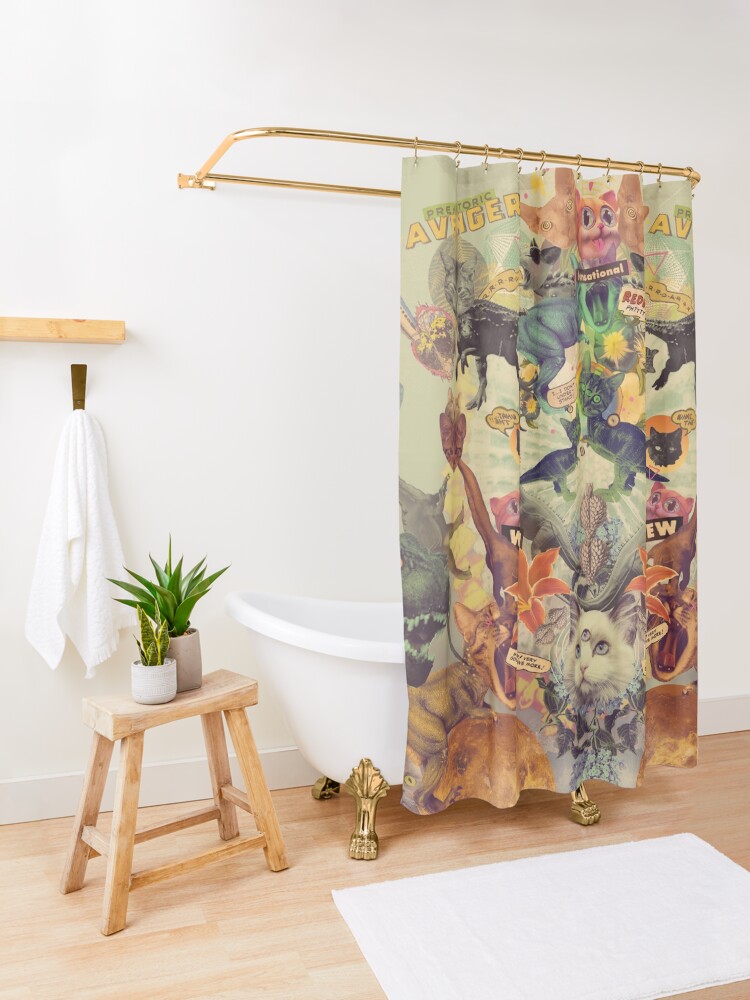 Alternate view of Meowosaurus Shower Curtain