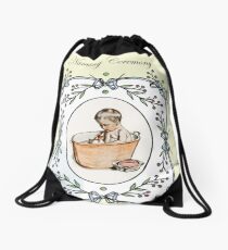 Vintage baby naming, baby in tub, invitation. Drawstring Bag