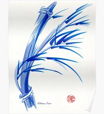 "Wind" blue sumi-e ink wash painting Poster