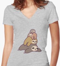 Sloth Stack Women's Fitted V-Neck T-Shirt
