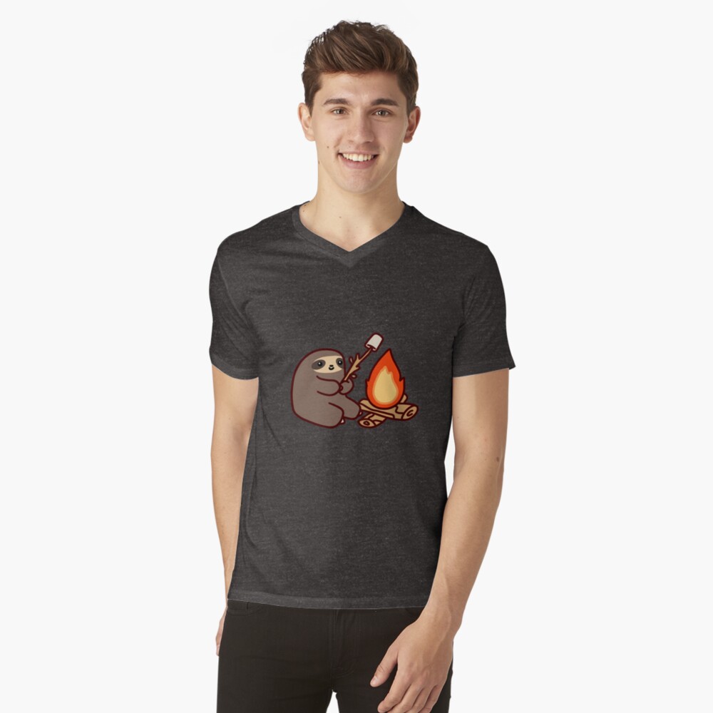 Campfire Sloth V-Neck T-Shirt