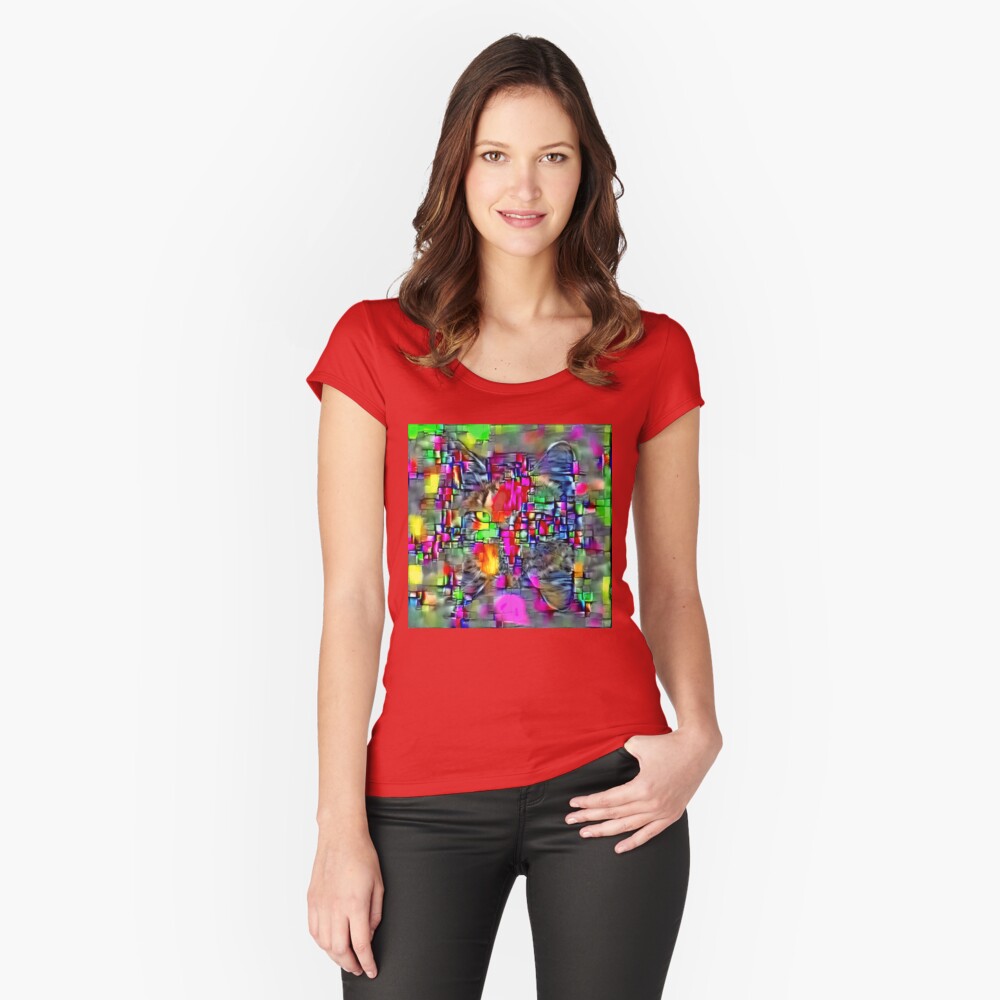 Artificial neural style Cubism mirror cat Fitted Scoop T-Shirt