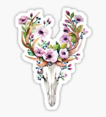 Boho watercolour skull with purple flower crown Sticker