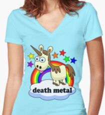 death metal unicorn Women's Fitted V-Neck T-Shirt