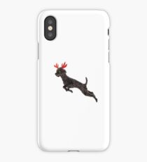 Black Poodle Christmas Reindeer with Red Antlers iPhone Case/Skin