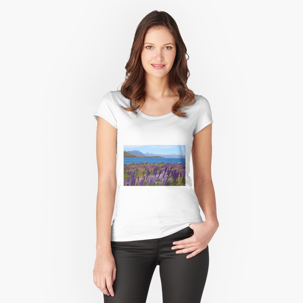 Lake Tekapo and wild flowering lupins Fitted Scoop T-Shirt
