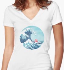 Ponyo and the great wawe (best version) Women's Fitted V-Neck T-Shirt
