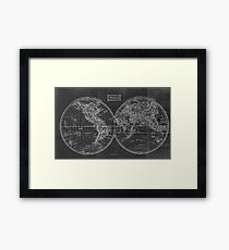 Vintage Map of The World (1857) Black & White Framed Print