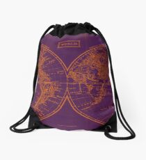 Vintage Map of The World (1857) Purple & Orange Drawstring Bag