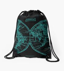 Vintage Map of The World (1857) Black & Light Blue Drawstring Bag