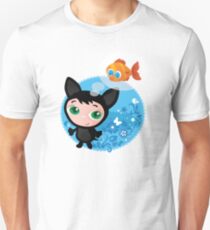 Cute funny kitten with fish vector illustration Unisex T-Shirt