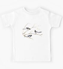 Watercolor Magpie Bird Family Kids Tee