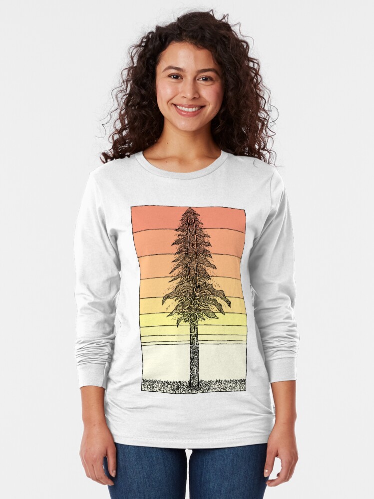 Alternate view of Coastal Redwood Sunset Sketch Long Sleeve T-Shirt