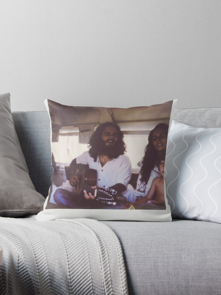 Polaroid Of Young Hippie Family Of Three Singing Inside Camper Van Throw Pillow By Visualspectrum