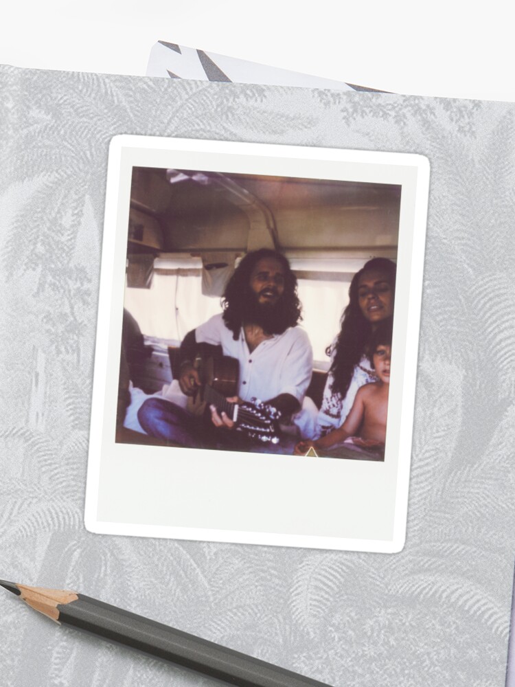 Polaroid Of Young Hippie Family Of Three Singing Inside Camper Van Sticker