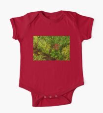 Impressions of Gardens - a Miniature Spring Creek with a Red Primrose One Piece - Short Sleeve