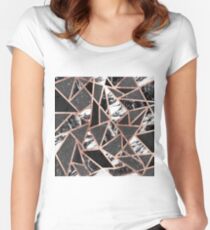 Modern Rose Gold Glitter Marble Geometric Triangle Women's Fitted Scoop T-Shirt