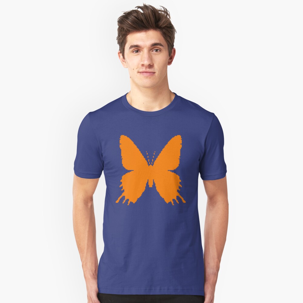 8-bit Simplex pixel Orange butterfly Slim Fit T-Shirt
