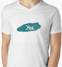 Yes print on green blue paint smear Men's V-Neck T-Shirt