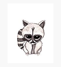 Adorable Watercolor Raccoon with Painted Mustache Photographic Print