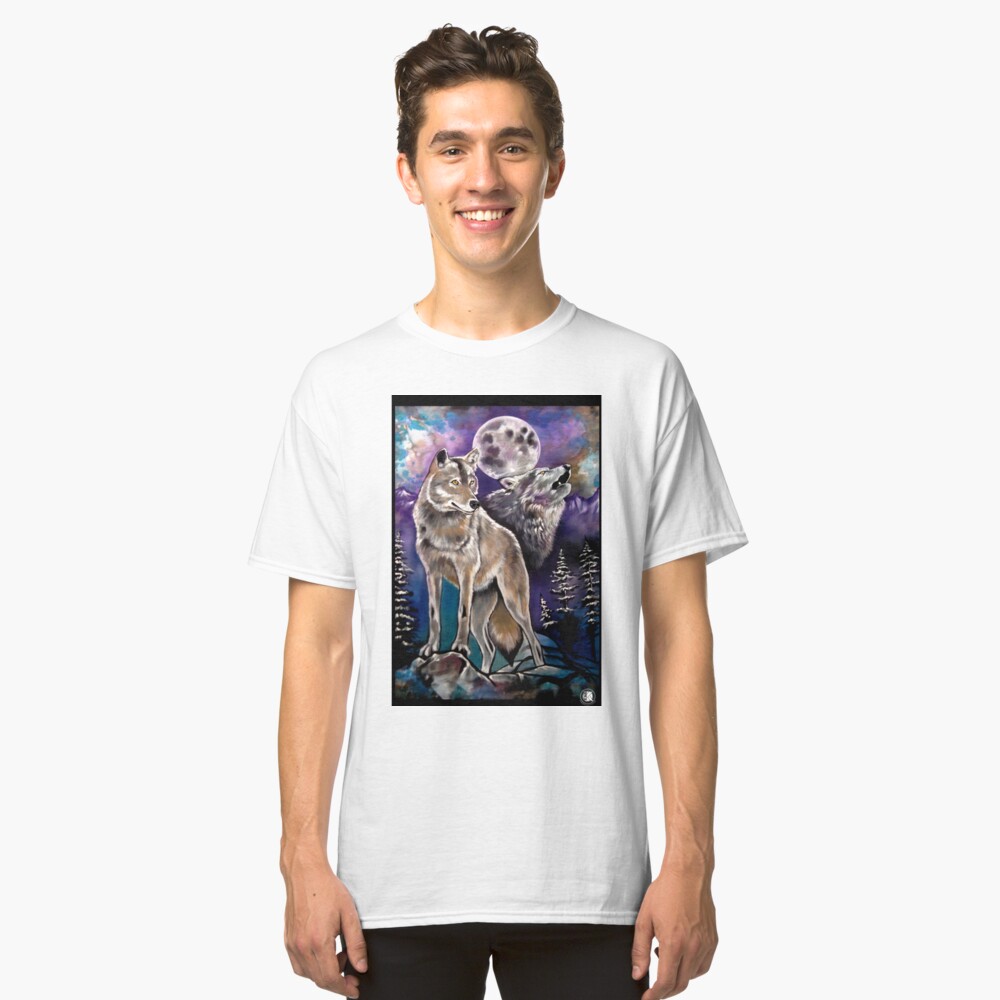 wolf howling at the moon t shirt