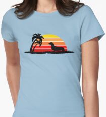 Dachshund on Sunset Beach Women's Fitted T-Shirt