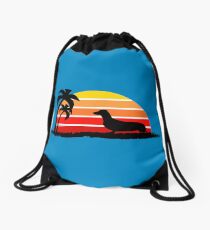 Dachshund on Sunset Beach Drawstring Bag