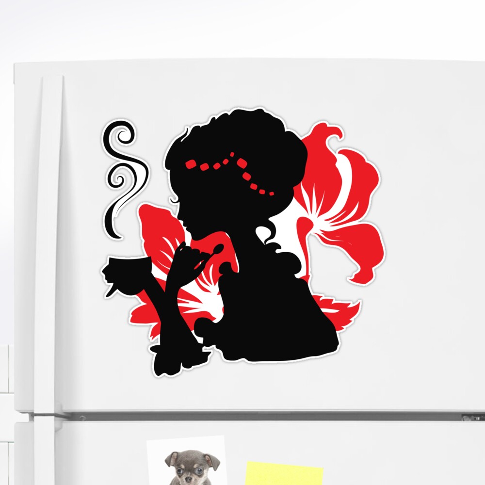 "Silhouette of a Young female holding hot coffee" Sticker by eszadesign