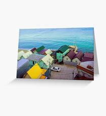 Many color houses on the coast of the sea Greeting Card