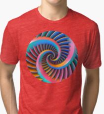 Opposing Spiral Pattern in 3-D Tri-blend T-Shirt