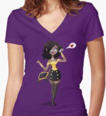 Lila und Gelb Tailliertes T-Shirt mit V-Ausschnitt